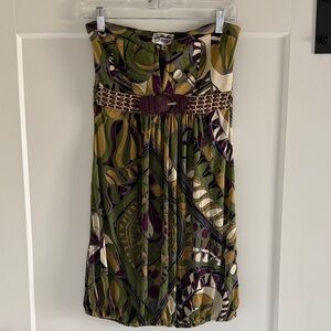 Jagger Multicolor 100% Silk Strapless Dress with Belt